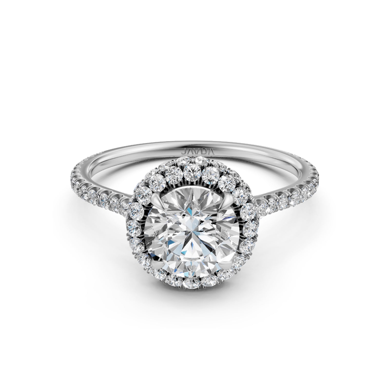 Double Halo Round Lab Grown Diamond French Pave Set Engagement Ring